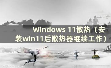 Windows 11散热（安装win11后散热器继续工作）